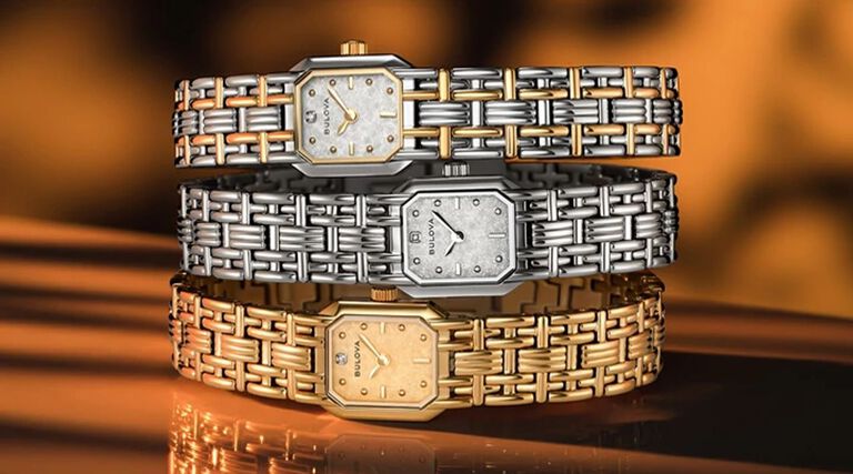 New Arrival Watches; Featuring an image of Godess of Time watch models 96P263, 97P184 and 98P237 on a tabletop background
